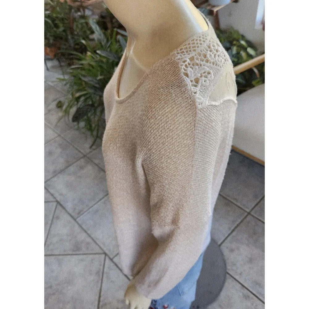 American Eagle Women's M Sweater‎ Open Knit Crochet Sheer Mesh Cream Boho Fairy